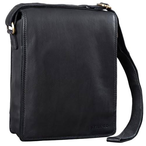 STILORD 'Lars' Vintage Umhängetasche Leder Herren für 13,3 Zoll Tablet MacBooks und iPad Schultertasche Herrentasche Messenger Bag Echtleder, Farbe:schwarz von STILORD