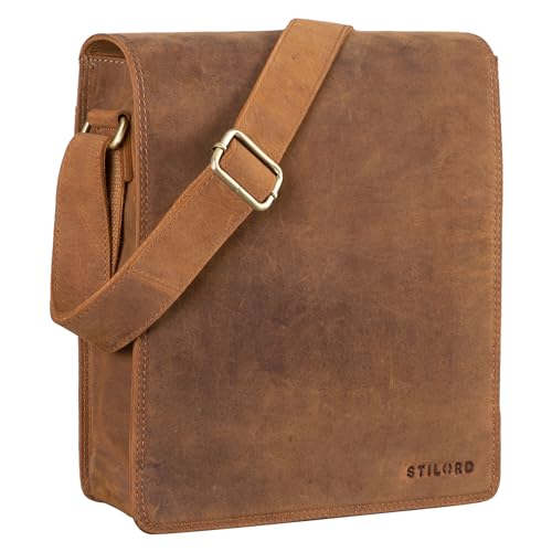 STILORD 'Lars' Vintage Umhängetasche Leder Herren für 13,3 Zoll Tablet MacBooks und iPad Schultertasche Herrentasche Messenger Bag Echtleder, Farbe:tan - dunkelbraun von STILORD