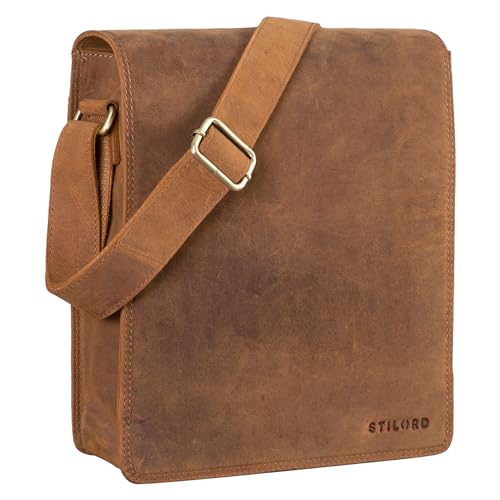 STILORD 'Lars' Vintage Umhängetasche Leder Herren Hochformat für 13,3 Zoll Tablet MacBooks und iPad Schultertasche Herrentasche Messenger Bag Echtleder, Farbe:tan - dunkelbraun von STILORD