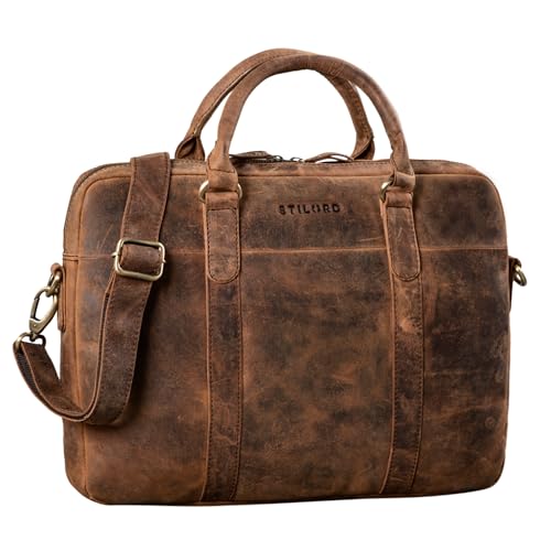 STILORD 'Laslo' Businesstasche Leder Groß für Herren 13,3 Zoll Laptop-Tasche DIN A4 Hochwertig Vintage Handtasche Umhängetasche Schultertasche Echtleder, Farbe:sepia - braun von STILORD