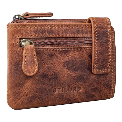 STILORD 'Lasse' Schlüsseletui mit Geldfach Leder Vintage Münzbörse Herren Schlüssel Portemonnaie Slim Wallet mit Schlüssel-Ring RFID Blocker, Farbe:Kara - Cognac von STILORD