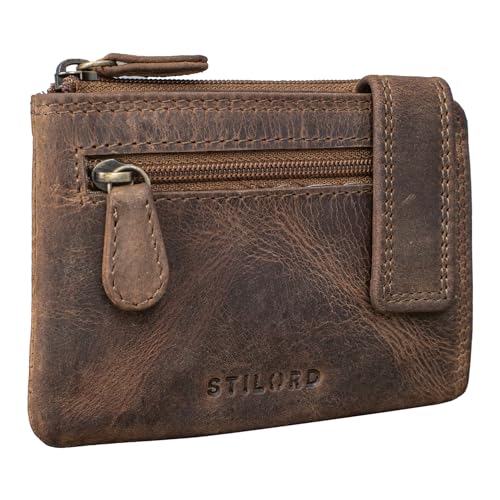 STILORD 'Lasse' Schlüsseletui mit Geldfach Leder Vintage Münzbörse Herren Schlüssel Portemonnaie Slim Wallet mit Schlüssel-Ring RFID Blocker, Farbe:mittel - braun von STILORD