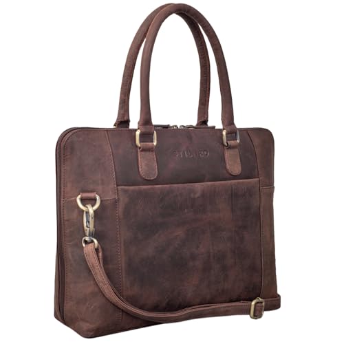 STILORD 'Latoya' Arbeitstasche elegant Leder Bürotasche Aktentasche Damen Herren Henkeltasche Vintage Echtleder aufsteckbar, Farbe:montero - braun von STILORD