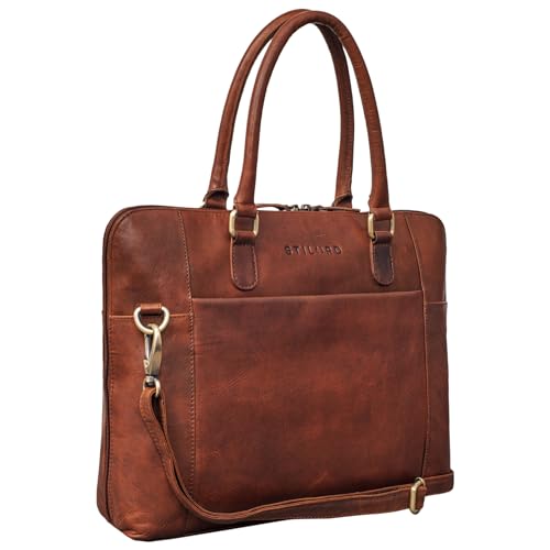 STILORD 'Latoya' Arbeitstasche elegant Leder Bürotasche Aktentasche Damen Herren Henkeltasche Vintage Echtleder aufsteckbar, Farbe:Porto - Cognac von STILORD