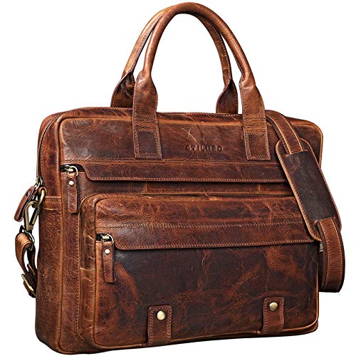 STILORD 'Leander' Umhängetasche Leder Groß Arbeitstasche Aktentasche Business Herren und Damen 15.6 Zoll Laptoptasche Rindsleder, Farbe:Kara - Cognac von STILORD