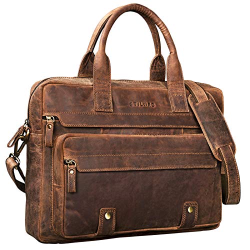 STILORD 'Leander' Umhängetasche Leder Groß Arbeitstasche Aktentasche Business Herren und Damen 15.6 Zoll Laptoptasche Rindsleder, Farbe:mittel - braun von STILORD