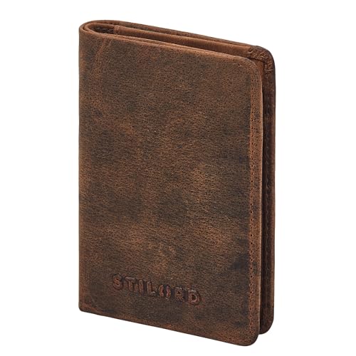 STILORD 'Ledo' Leder Portemonnaie Herren Slim Wallet mit Münzfach Minibörse Geldbeutel Flach 10 Kartenfächer im Hochformat - Echtleder Kredit-Kartenetui Leder RFID Schutz, Farbe:Avani - braun von STILORD