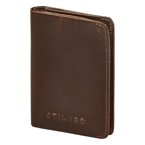 STILORD 'Ledo' Leder Portemonnaie Herren Slim Wallet mit Münzfach Minibörse Geldbeutel Flach 10 Kartenfächer im Hochformat - Echtleder Kredit-Kartenetui Leder RFID Schutz, Farbe:Sonora - Cognac von STILORD