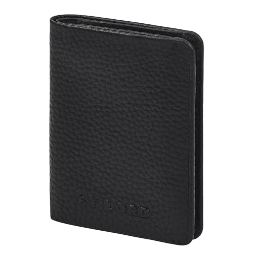 STILORD 'Ledo' Leder Portemonnaie Herren Slim Wallet mit Münzfach Minibörse Geldbeutel Flach 10 Kartenfächer im Hochformat - Echtleder Kredit-Kartenetui Leder RFID Schutz, Farbe:schwarz von STILORD