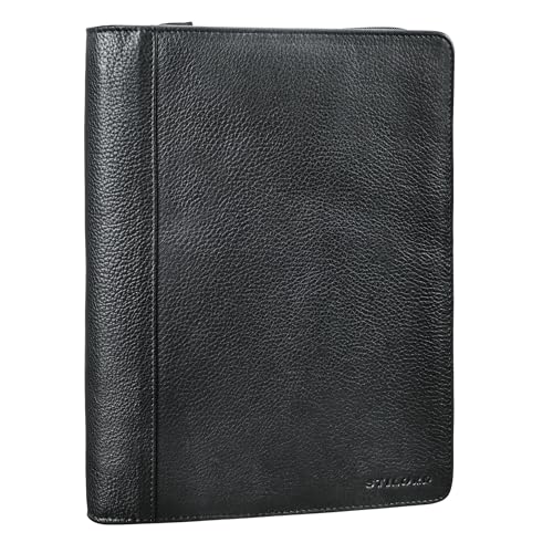 STILORD 'Leif' Kleine Dokumententasche Leder DIN A5 Schreibmappe Aktenmappe Organizer Dokumentenmappe Reißverschluss Vintage Echtleder Konferenzmappe, Farbe:Obsidian schwarz von STILORD