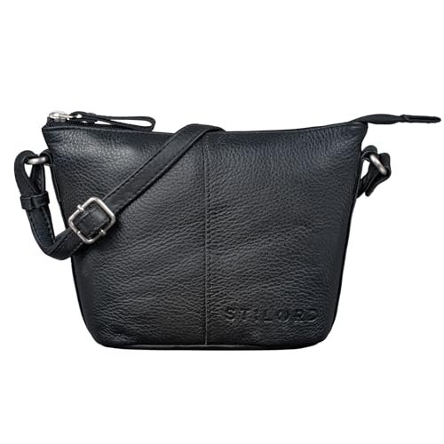 STILORD 'Leila' Mini Handtasche Damen Leder Umhängetasche Vintage Kleine Tasche zum Ausgehen Disco Party XS Moderne Schultertasche für Frauen Echtes Leder, Farbe:schwarz von STILORD