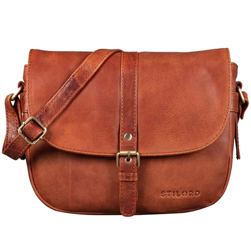 STILORD 'Leni' Damen Umhängetasche Leder kleine Handtasche Frauen Vintage zum Ausgehen Partytasche klassisch Abendtasche Freizeittasche Echtleder, Farbe:arona - braun von STILORD