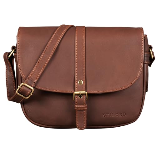 STILORD 'Leni' Damen Umhängetasche Leder kleine Handtasche Frauen Vintage zum Ausgehen Partytasche klassisch Abendtasche Freizeittasche Echtleder, Farbe:havanna - braun von STILORD