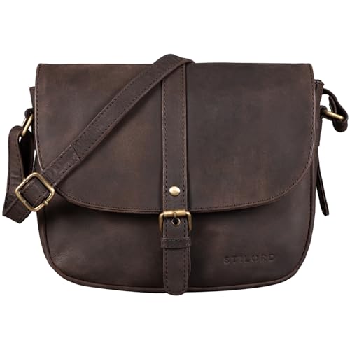 STILORD 'Leni' Damen Umhängetasche Leder kleine Handtasche Frauen Vintage zum Ausgehen Partytasche klassisch Abendtasche Freizeittasche Echtleder, Farbe:Muskat - braun von STILORD