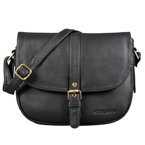 STILORD 'Leni' Damen Umhängetasche Leder kleine Handtasche Frauen Vintage zum Ausgehen Partytasche klassisch Abendtasche Freizeittasche Echtleder, Farbe:schwarz von STILORD