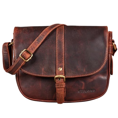 STILORD 'Leni' Damen Umhängetasche Leder kleine Handtasche Frauen Vintage zum Ausgehen Partytasche klassisch Abendtasche Freizeittasche Echtleder, Farbe:siena - braun von STILORD