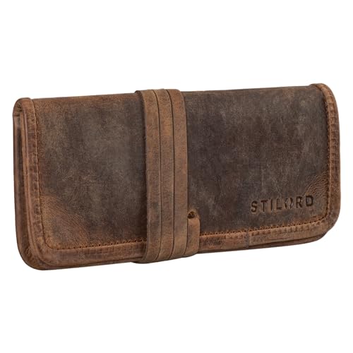 STILORD 'Lenny' Federmäppchen Leder Vintage klein Lederetui Elegantes Lederaccessoire ideal als Stifteetui Schreibmappe und Geldbörse echtes Büffelleder, Farbe:Calais - braun von STILORD