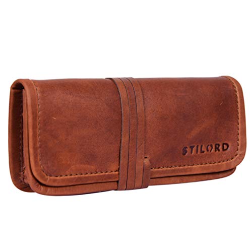 STILORD 'Lenny' Federmäppchen Leder Vintage klein Lederetui Elegantes Lederaccessoire ideal als Stifteetui Schreibmappe und Geldbörse echtes Büffelleder, Farbe:Cognac - braun von STILORD