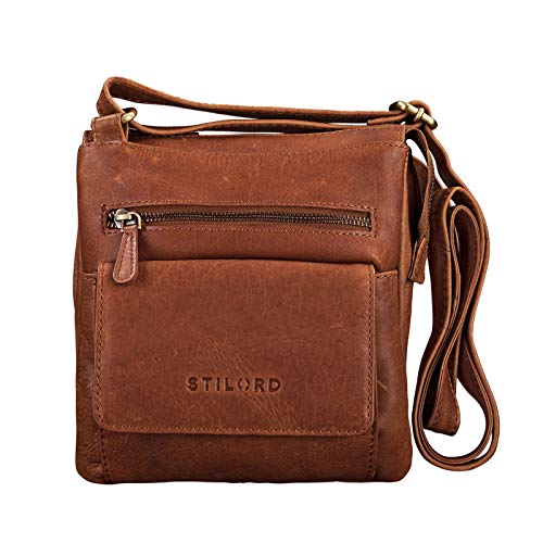 STILORD 'Leon' Schultertasche klein Leder Herren Damen Umhängetasche Vintage Handtasche Ledertasche Crossbody Herrentasche, Farbe:Cognac - braun von STILORD