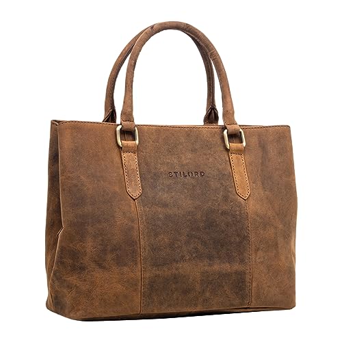 STILORD 'Lexa' Leder Handtasche Damen Vintage Schultertasche Shopper Messenger Tasche Ledertasche Bürotasche Henkeltasche Echtleder, Farbe:torino - braun von STILORD