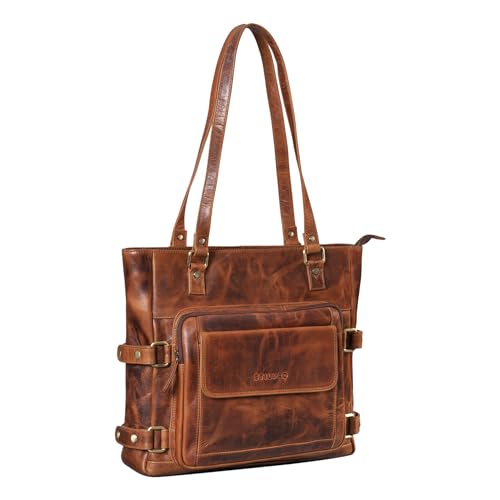 STILORD 'Liara' Shopper Tasche Damen Groß Leder Handtasche Umhängetasche Schultertasche Elegante Tasche für Frauen DIN A4 Tote Bag Vintage Echtleder, Farbe:kara - cognac von STILORD