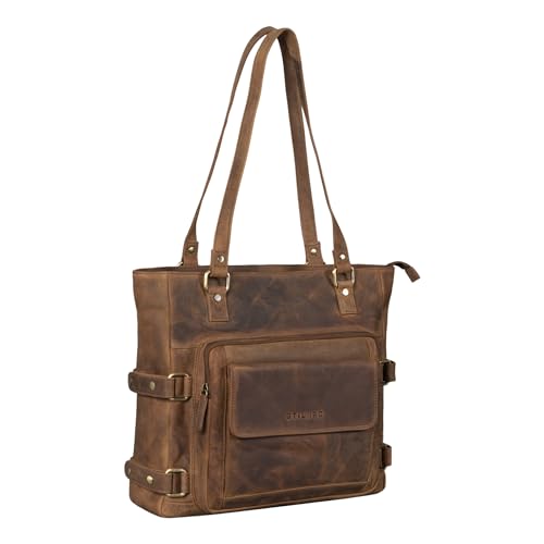 STILORD 'Liara' Shopper Tasche Damen Groß Leder Handtasche Umhängetasche Schultertasche Elegante Tasche für Frauen DIN A4 Tote Bag Vintage Echtleder, Farbe:mittel - braun von STILORD