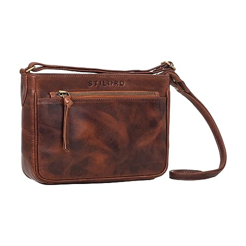 STILORD 'Lilia' 2-in-1 Umhängetasche Damen Handtasche Leder Vintage Bag Ledertasche modern Abendtasche Echtleder Clutch Schultertasche für Frauen, Farbe:Porto - Cognac von STILORD