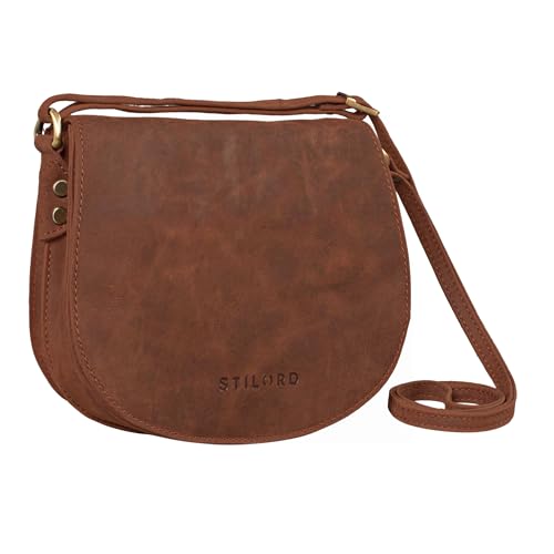 STILORD 'Lilly' Kleine Leder Tasche Damen Vintage Umhängetasche Handtasche zum Ausgehen Abendtasche Partytasche Freizeittasche für Frauen Echtleder, Farbe:veleta - braun, Größe:M von STILORD