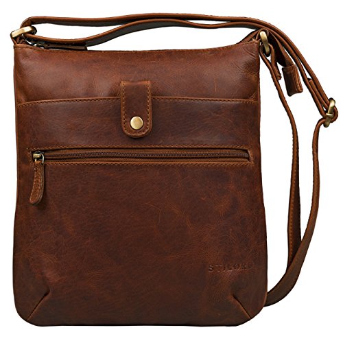STILORD 'Lina' Elegante Vintage Damen Umhängetasche Schultertasche klein Abendtasche klassische Handtasche 10.1 Zoll Tablettasche echtes Leder, Farbe:cognac - dunkelbraun von STILORD
