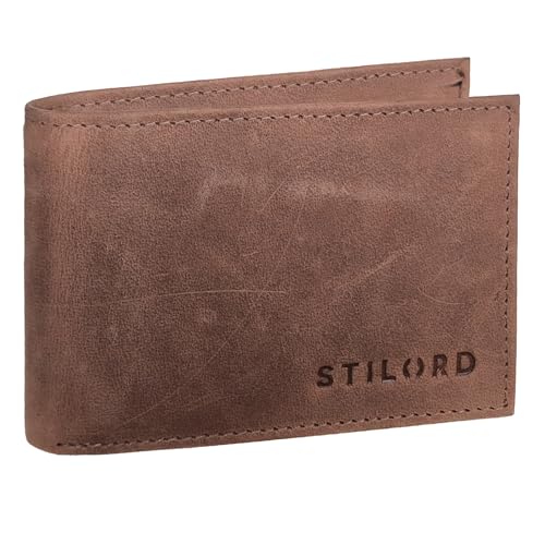 STILORD 'Lincoln' Mini Geldbörse RFID Leder Herren Slim Wallet Minibörse Portemonnaie klein NFC Protector kleine Brieftasche Echtleder in Geschenkbox klein, Farbe:Austin - braun von STILORD