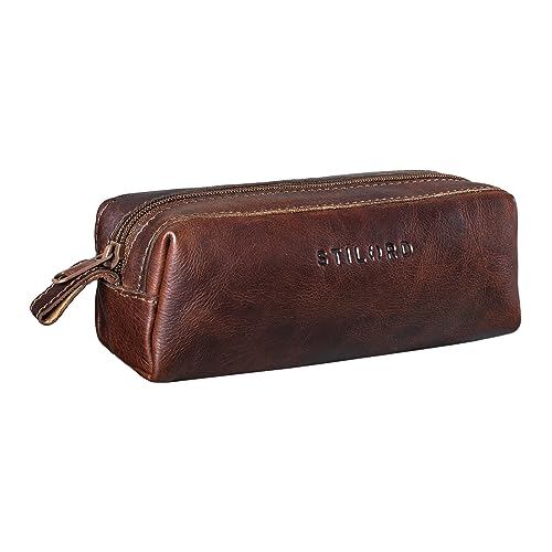 STILORD 'Linus' Etui Leder Vintage Herren Damen Stifteetui Lederetui Federmappe quadratisch Stiftetasche von STILORD