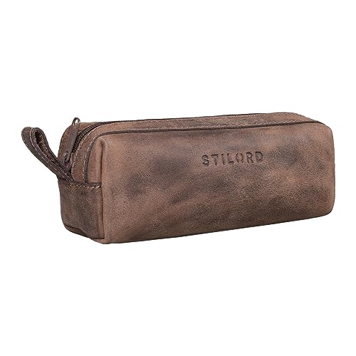 STILORD 'Linus' Etui Leder Vintage Herren Damen Stifteetui Lederetui Federmappe quadratisch Stiftetasche Büffelleder, Farbe:Veleta - braun von STILORD