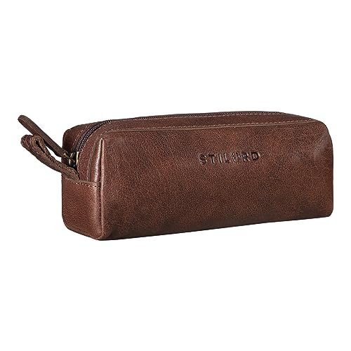 STILORD 'Linus' Etui Leder Vintage Herren Damen Stifteetui Lederetui Federmappe quadratisch Stiftetasche Büffelleder, Farbe:maraska - Dunkelbraun von STILORD