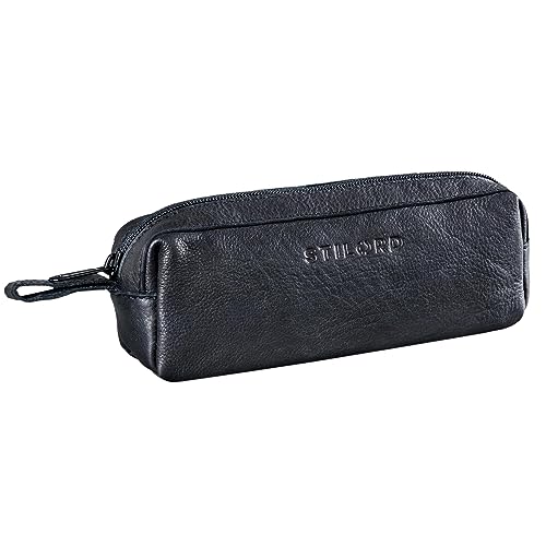 STILORD 'Linus' Etui Leder Vintage Herren Damen Stifteetui Lederetui Federmappe quadratisch Stiftetasche Büffelleder, Farbe:schwarz von STILORD