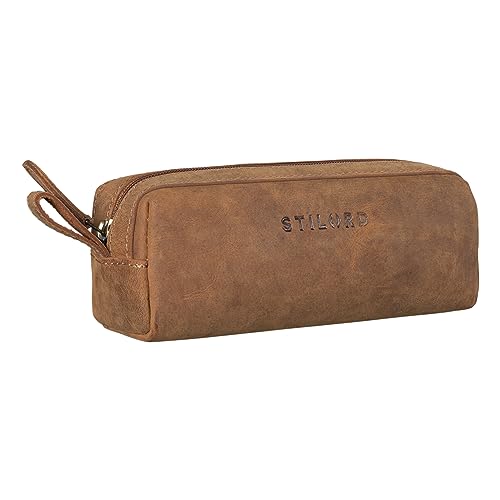 STILORD 'Linus' Etui Leder Vintage Herren Damen Stifteetui Lederetui Federmappe quadratisch Stiftetasche von STILORD