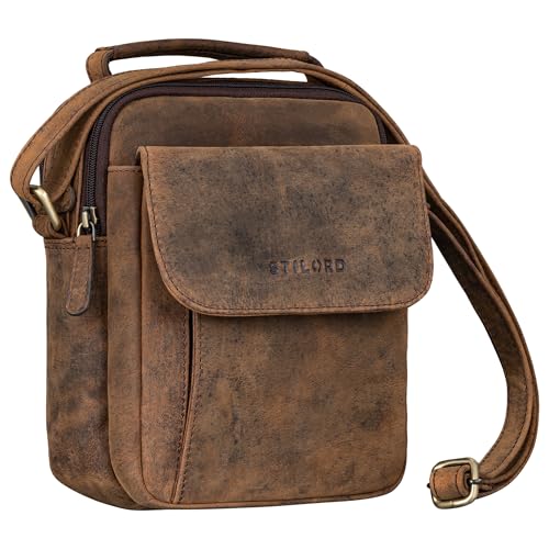 STILORD Lior Stylishe Crossbody Bag Herren Leder Handtasche Damen Klein - Elegante Umhängetasche Echtleder für Tablet 8-8,7 Zoll Freizeit-Tasche zum Umhängen Farbe:Colorado-braun von STILORD