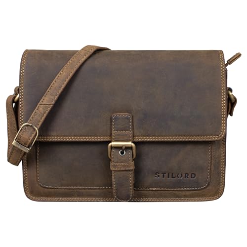 STILORD 'Liv' Damentasche Leder Handtasche Umhängetasche klein Frauen Ausgehtasche Schultertasche Vintage Ledertasche, Farbe:mittel - braun von STILORD