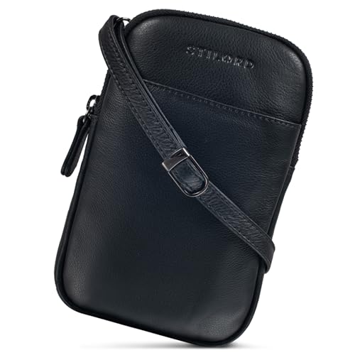 STILORD 'Loki' Brustbeutel Leder Handytasche Umhängetasche Kleine Leder Tasche zum Umhängen Brusttasche für Handy Smartphone Crossbody Bag XS Echtleder Vintage, Farbe:schwarz von STILORD