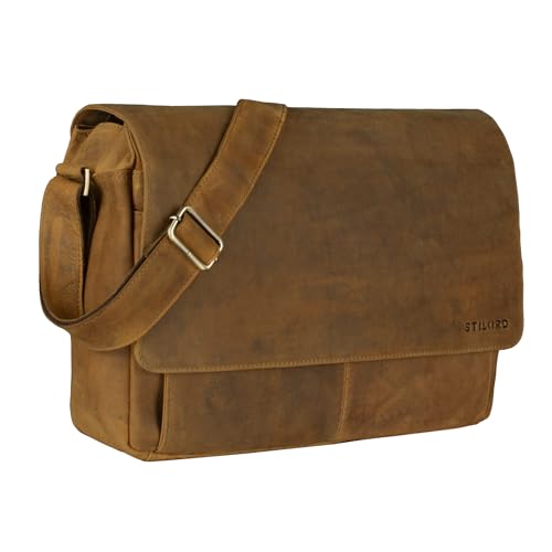 STILORD 'Lonzo' Vintage Umhängetasche echtes Büffel-Leder Messenger Bag für Herren und Damen Unitasche Büro Business Studium Leder, Farbe:dijon - braun von STILORD