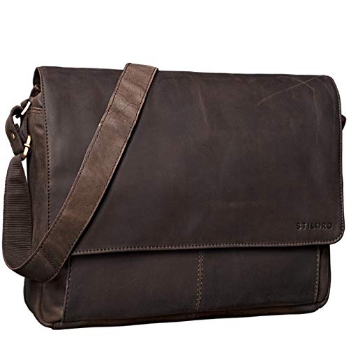 STILORD 'Lonzo' Vintage Umhängetasche echtes Büffel-Leder Messenger Bag für Herren und Damen Unitasche Büro Business Studium Leder, Farbe:matt - dunkelbraun von STILORD