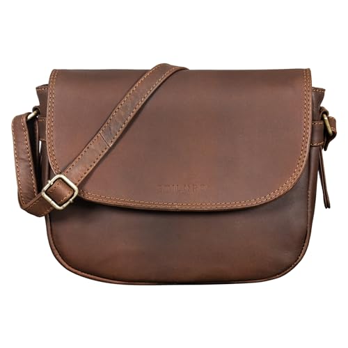 STILORD 'Loreen' Frauen Handtasche Klein Leder Tasche Damen Umhängetasche zum Ausgehen Elegante Abendtasche Partytasche Freizeittasche Echtes Vintage Leder, Farbe:havanna - braun von STILORD