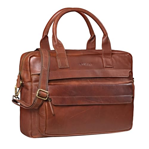 STILORD 'Lorin' Leder Umhängetasche Laptop 15,6 Zoll Große Ledertasche Vintage Herren Damen Business Aktentasche Arbeitstasche Laptoptasche Echtleder, Farbe:cognac - braun von STILORD