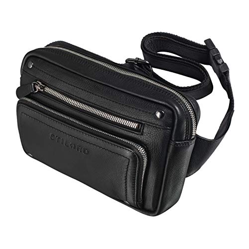 STILORD 'Lou' Gürteltasche Hüfttasche Leder Vintage Bauchtasche für Herren Damen Kinder Cross Body Belt Bag für Jogging Festival Urlaub Handy Echt Leder, Farbe:schwarz von STILORD