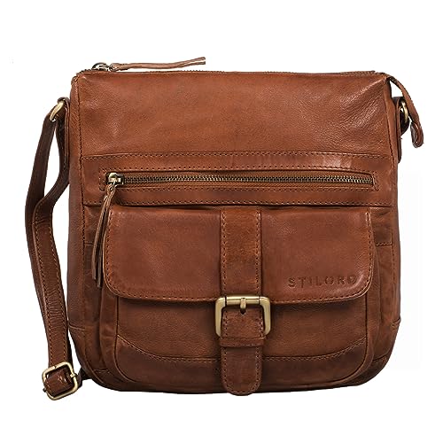 STILORD 'Louise' Vintage Umhängetasche Damen Leder klein Messenger Bag Tablet-Tasche für 9.7 Zoll iPad Schultertasche DIN A5 Handtasche aus echtem Rindsleder, Farbe:Ocker - braun von STILORD