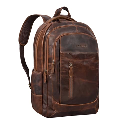 STILORD 'Lucio' Hochwertiger Arbeitsrucksack Herren und Damen aus Premium Leder Laptoprucksack 17.3 Zoll Vintage Lederrucksack XL Business Rucksack, Farbe:florida - braun von STILORD