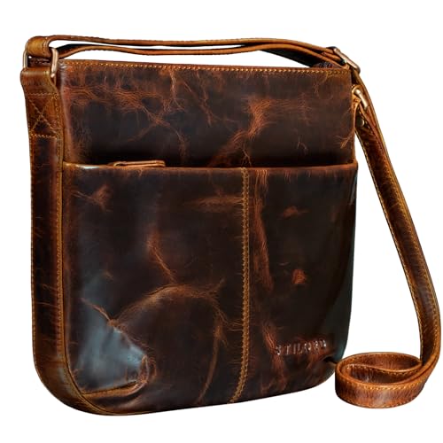 STILORD 'Lucy' Crossbody Bag Damen Leder Vintage Ledertasche Umhängetasche Modern für Freizeit Ausgehen Shopping Handtasche Echtleder, Farbe:Kara - Cognac von STILORD