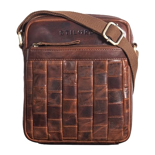 STILORD 'Luja' Stilbewusste Leder Schultertasche Damen Herren Klein Vintage Messenger Bag zum Umhängen Ledertasche Umhängetasche Echtleder geflochten, Farbe:Porto - Cognac von STILORD