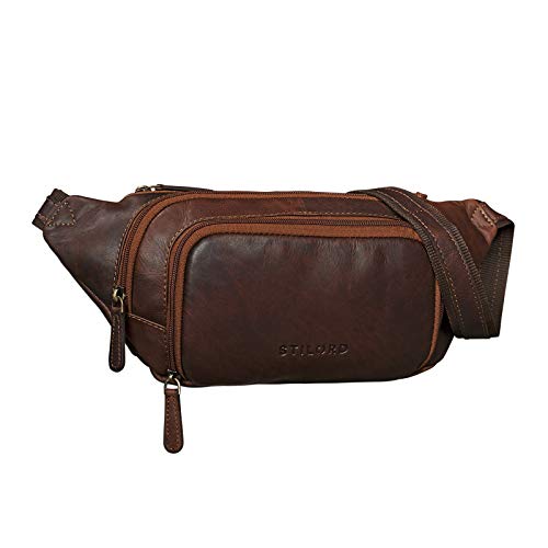 STILORD 'Luke' Bauchtasche Leder Herren Vintage Gürteltasche Unisex Damen Hüfttasche für Reisen Festival Konzert Freizeit Echtleder Brusttasche, Farbe:Cognac - Dunkelbraun von STILORD