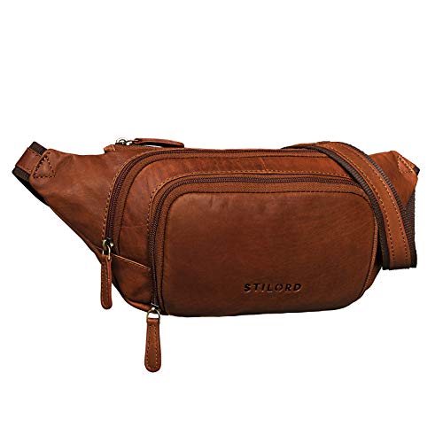 STILORD 'Luke' Bauchtasche Leder Herren Vintage Gürteltasche Unisex Damen Hüfttasche für Reisen Festival Konzert Freizeit Echtleder Brusttasche, Farbe:Cognac - braun von STILORD