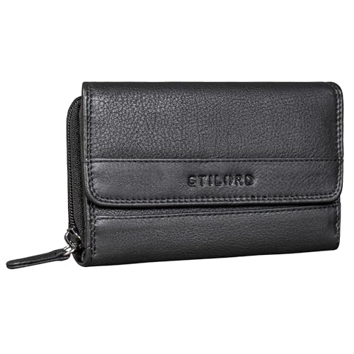 STILORD 'Lupa' Zeitlose Geldbörse Damen Leder Mittelgroß NFC und RFID Schutz Portemonnaie mit Druckknopf und Extra Münzfach Ledergeldbeutel Portemonnaie, Farbe:schwarz von STILORD